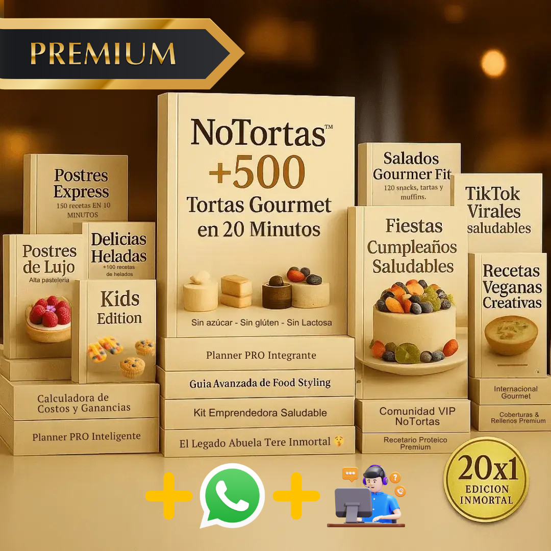 COMBO PREMIUM 20x1: +500 Tortas Saludables listas en 15 minutos + 19 regalos🎁
